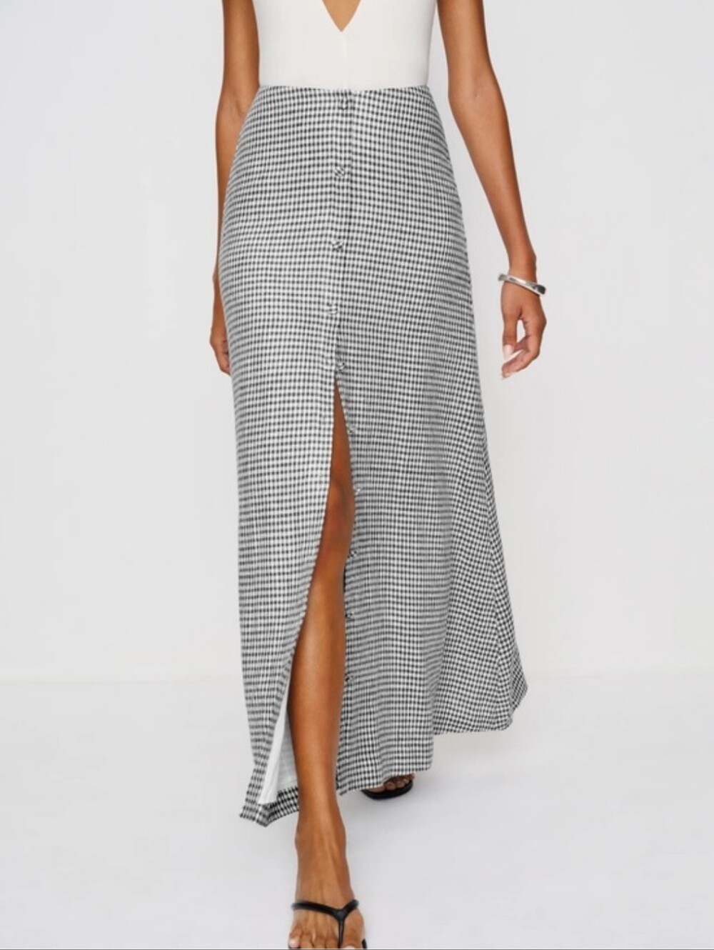 Reformation Andi Linen Maxi Skirt in Remy Check NWT Size 2